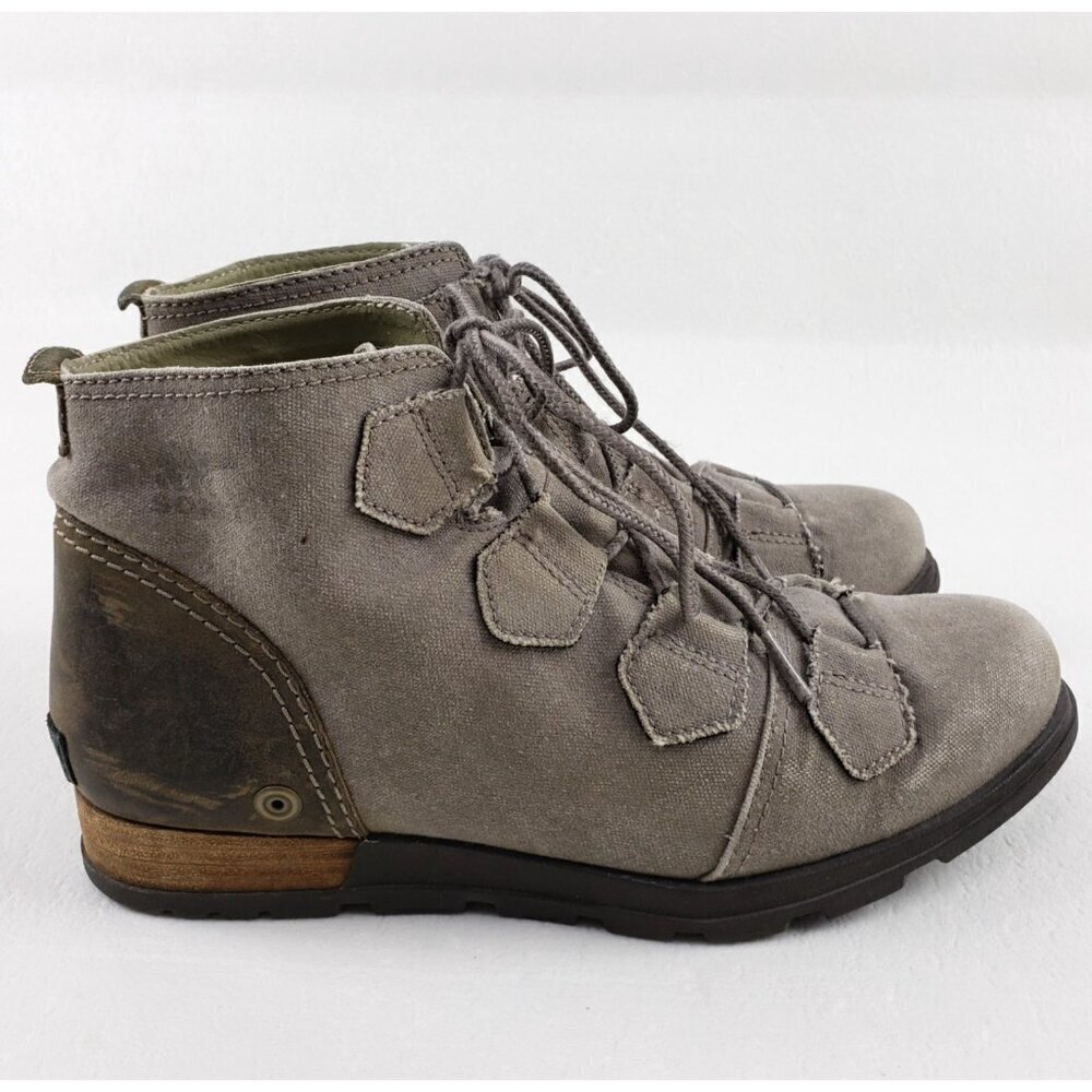 Sorel Major Carly Lace Up Boot Womens 8.5 Beige Canvas Ankle Military Combat